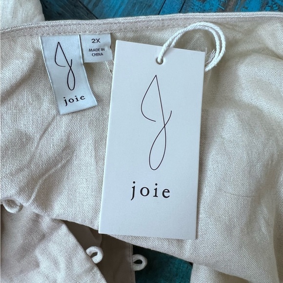 Joie Tan Linen Button Down Cropped Blouse Size 2x NWT - Picture 3 of 4